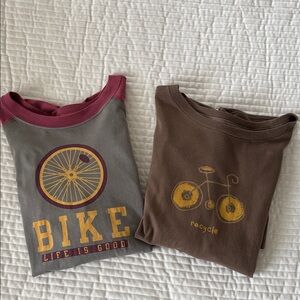 Life Is Good Gray and Brown Tees with Bike Graphics - Lot of 2